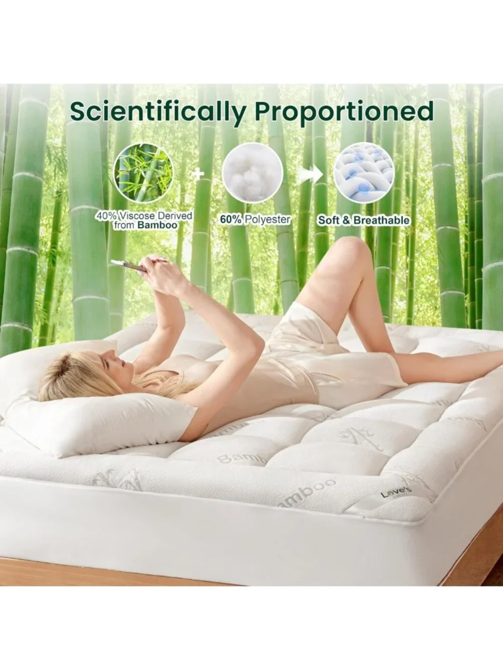 Thick Twin XL Bamboo Mattress Topper - Soft Cooling Pillow Top, Stretchable Fit